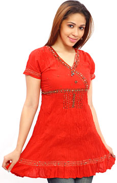 Tomato Red Cotton Kurti