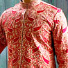 Red Embroidered Sherwani in Raw Silk